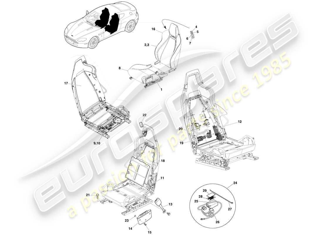 aston martin v8 vantage (2005) sedile anteriore schema delle parti