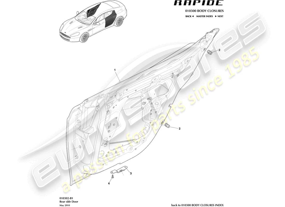 aston martin rapide (2017) montaggio porta posteriore diagramma delle parti