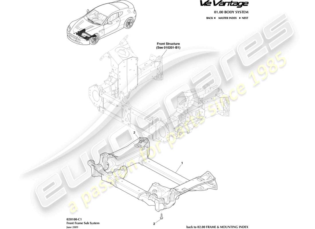 aston martin v12 vantage (2010) schema delle parti del sottotelaio anteriore