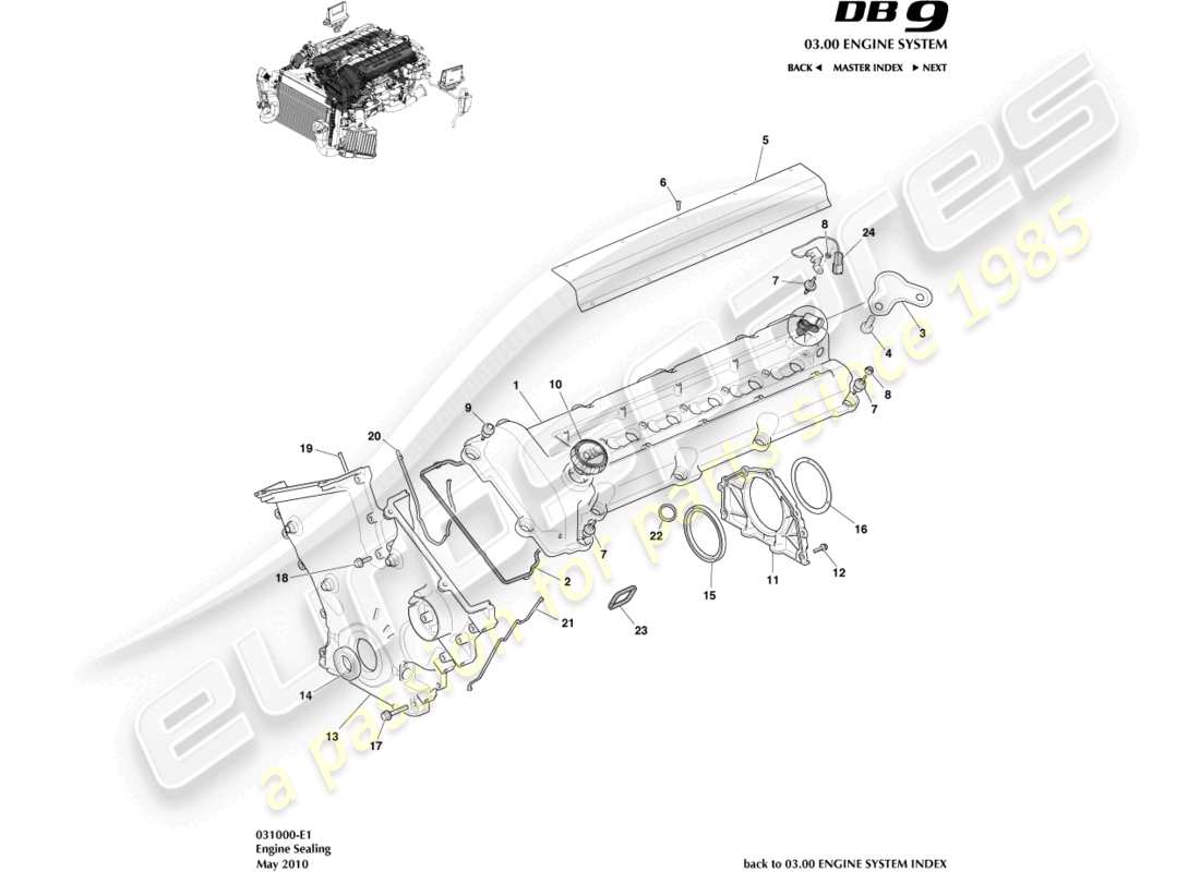 aston martin db9 (2007) diagramma delle parti di tenuta del motore