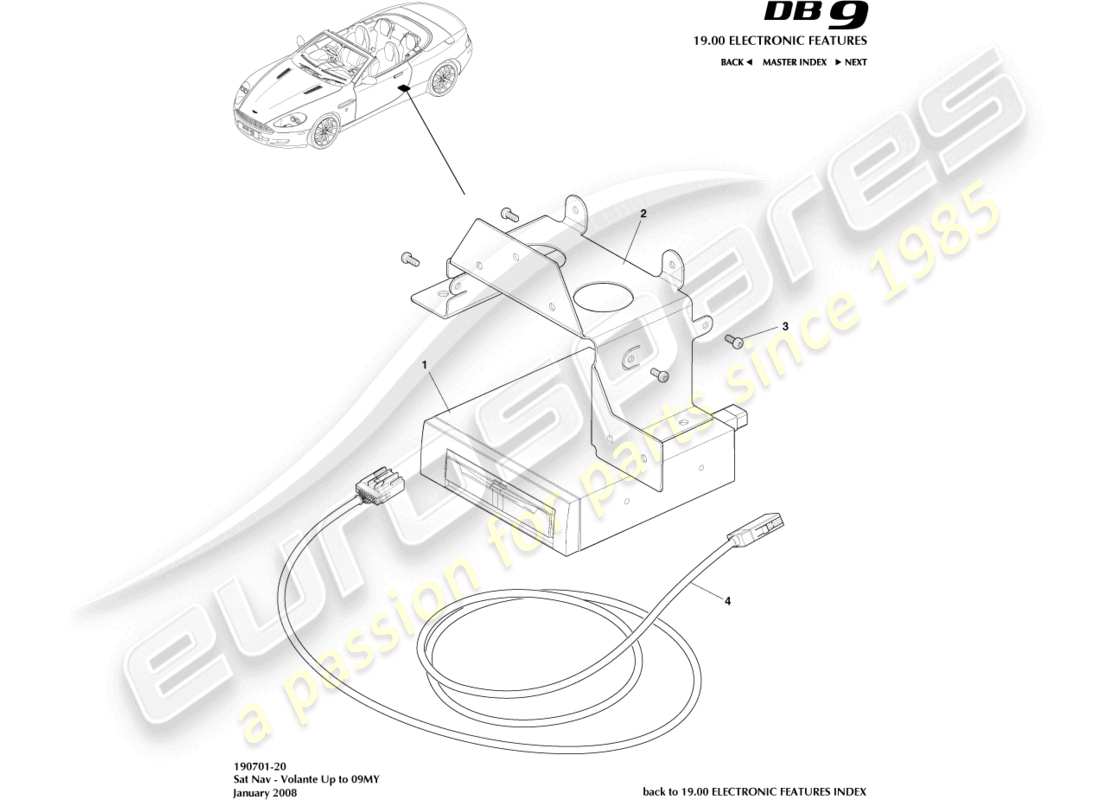 aston martin db9 (2012) navigatore satellitare, volante, verso 09my diagramma delle parti