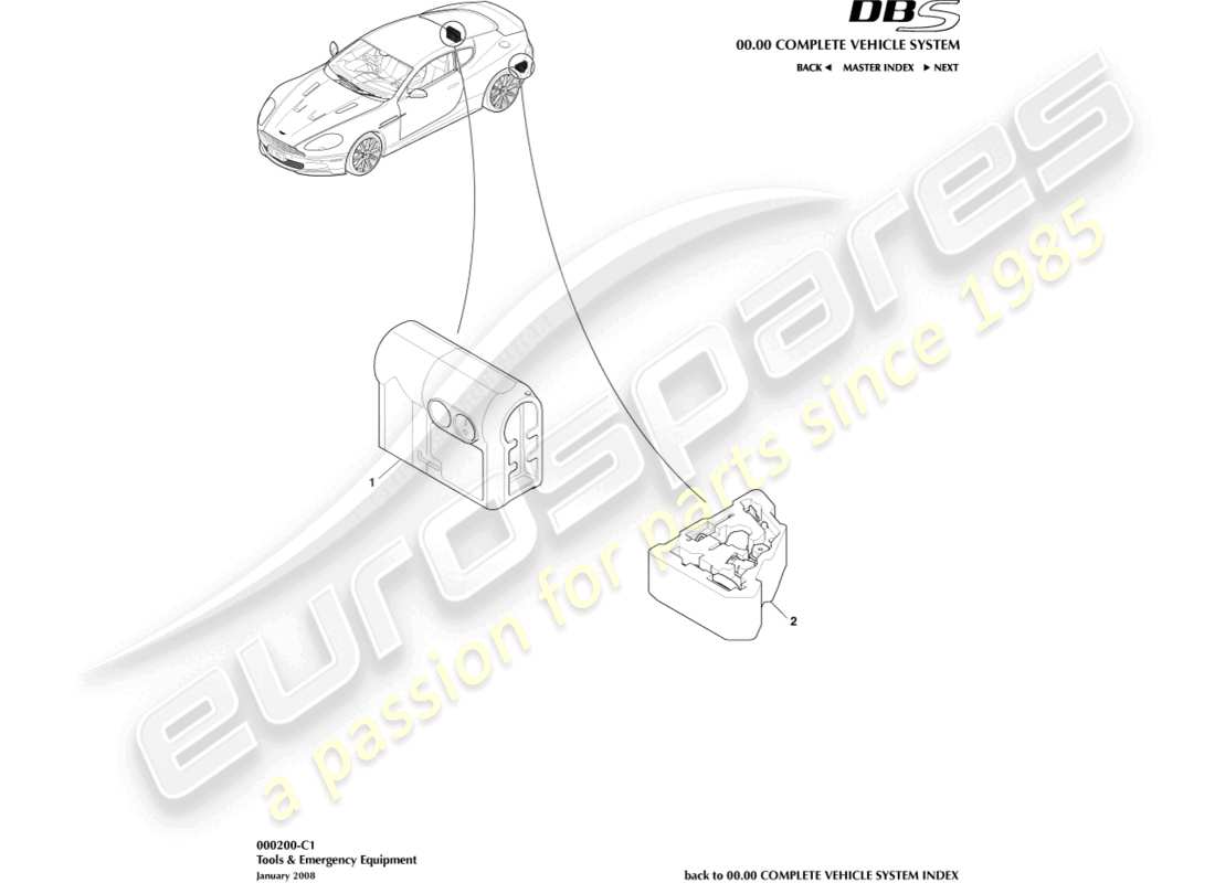 aston martin dbs (2014) attrezzature di emergenza diagramma delle parti