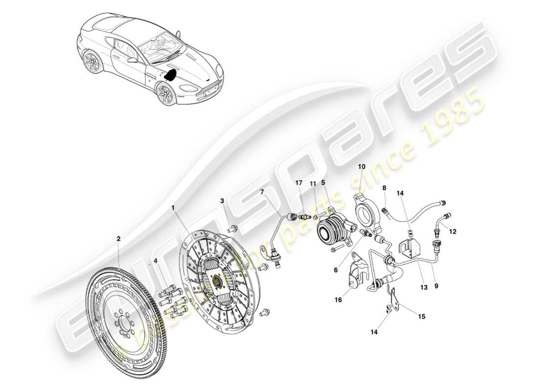 aston martin v8 vantage (2007) sistema frizione, schema delle parti con guida a sinistra