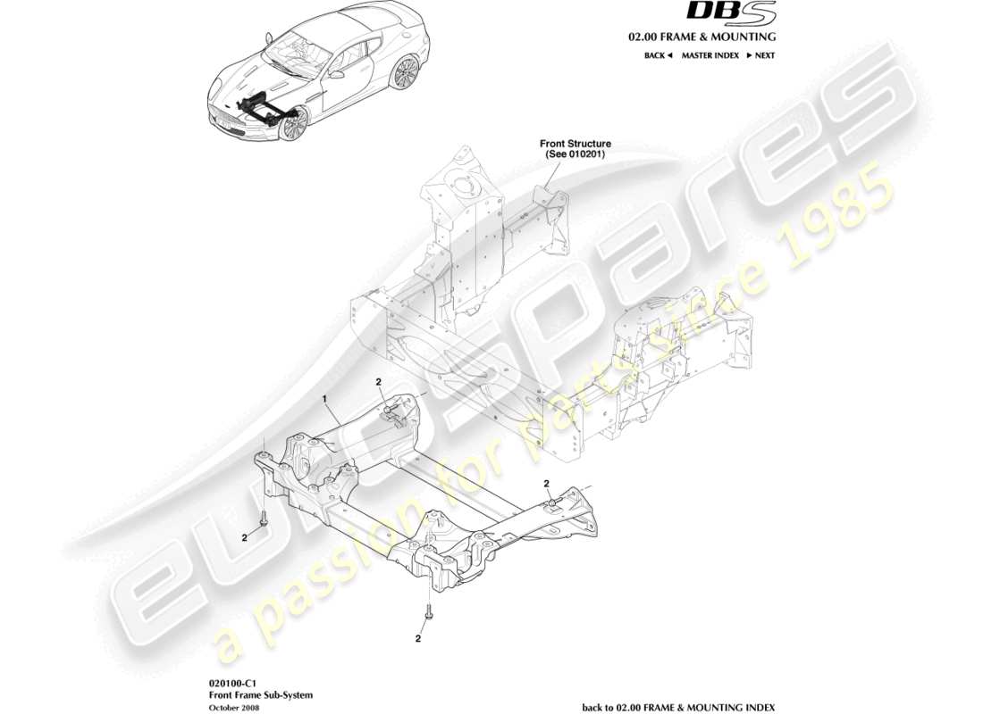 aston martin dbs (2010) vorderer hilfsrahmen teilediagramm