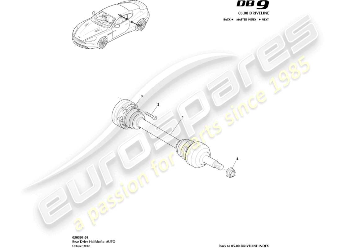 aston martin db9 (2014) schema delle parti del gruppo semialbero posteriore