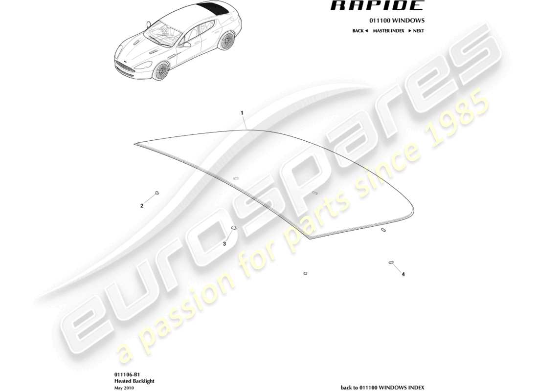 aston martin rapide (2014) heckscheibe teilediagramm