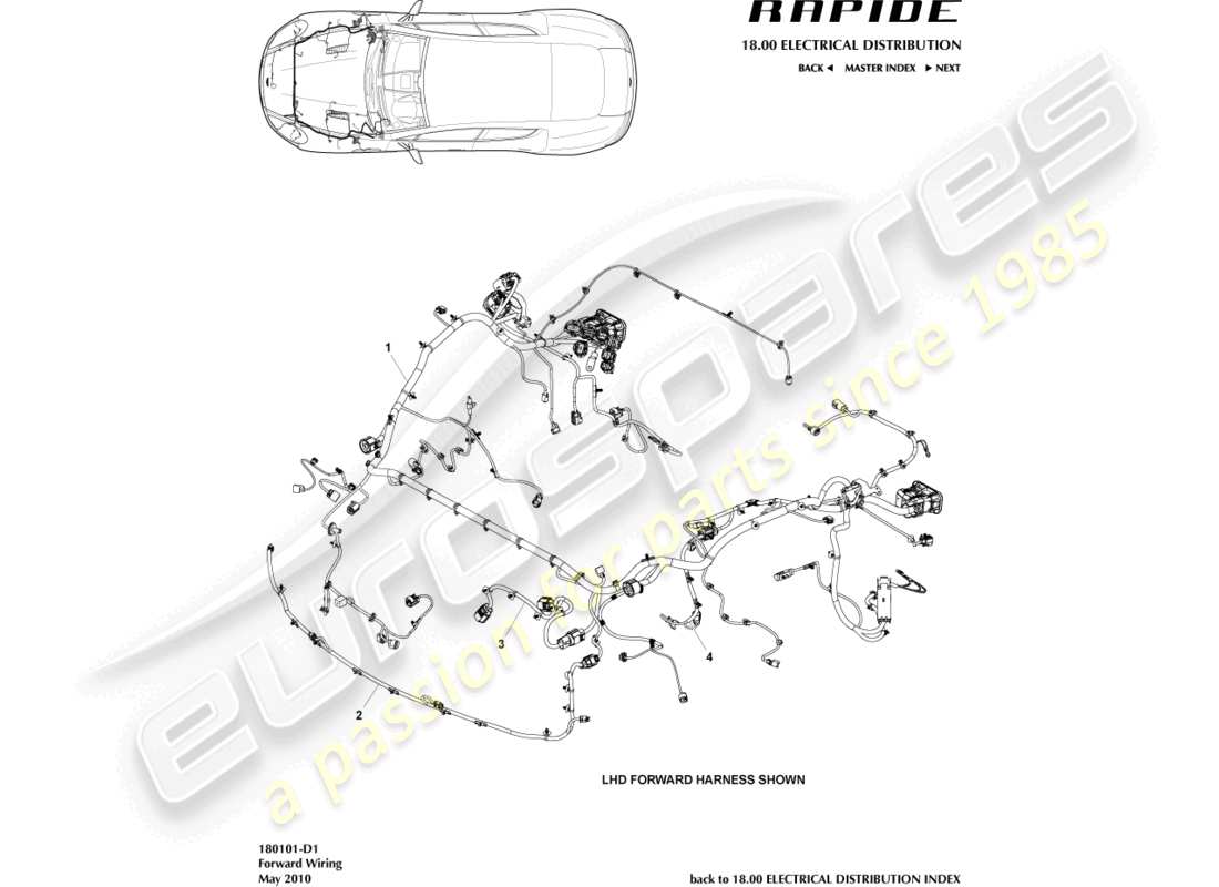 aston martin rapide (2012) cablaggio anteriore, al diagramma delle parti 13my
