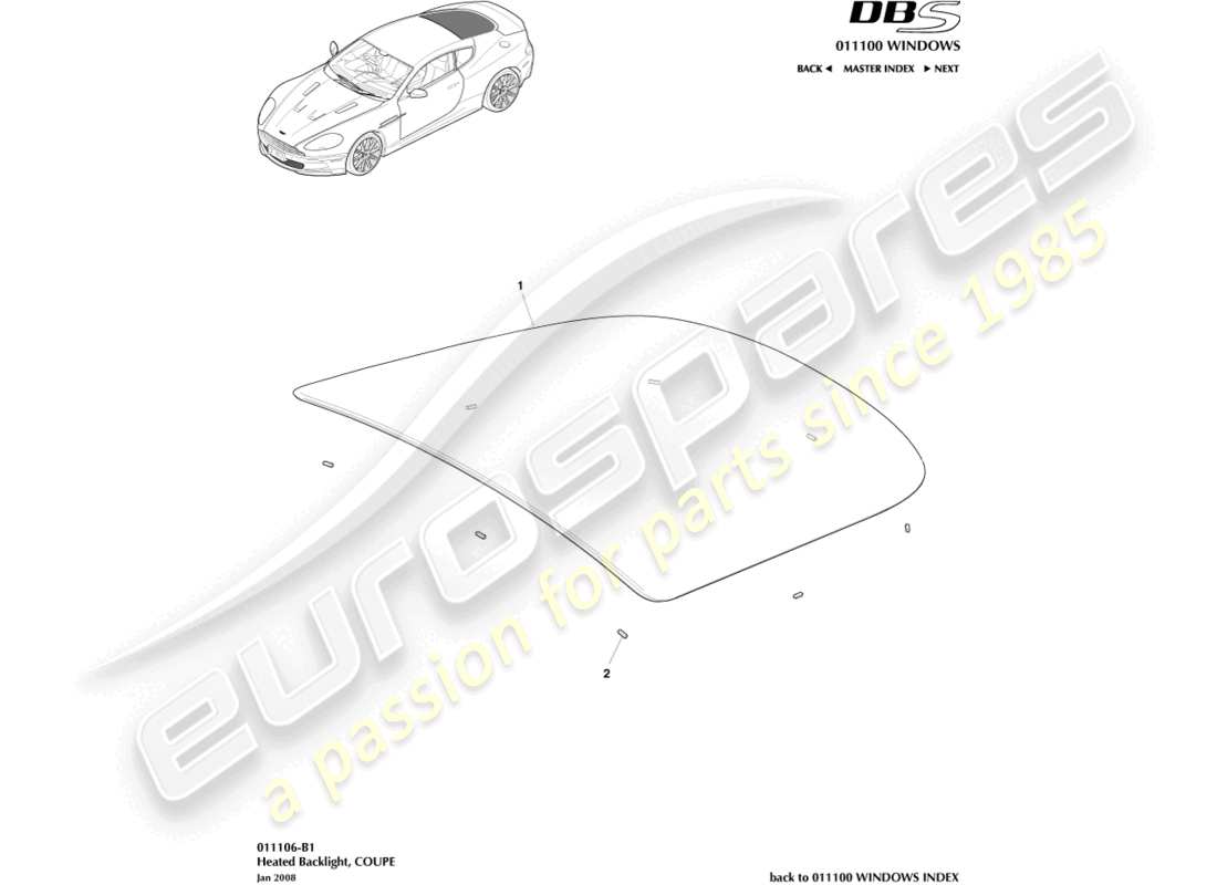 aston martin dbs (2008) parabrezza posteriore diagramma delle parti
