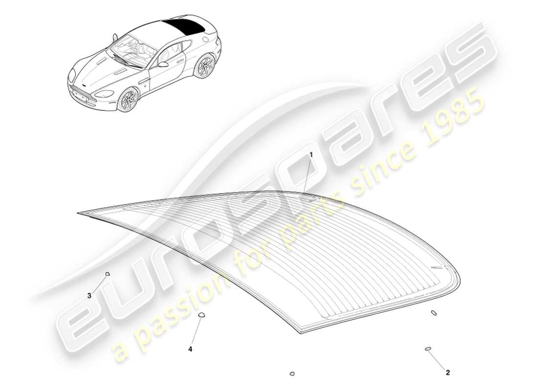 aston martin v8 vantage (2005) schema delle parti del parabrezza posteriore