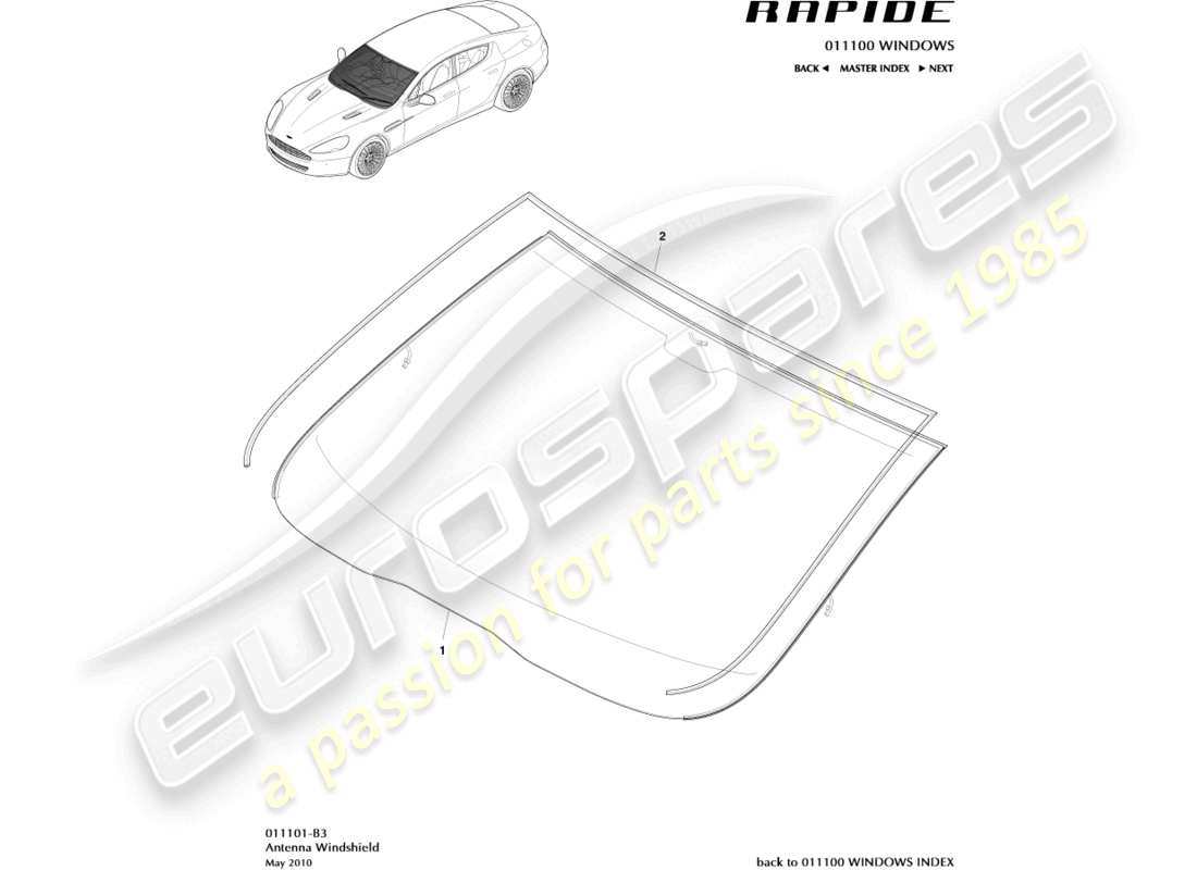 aston martin rapide (2012) schema delle parti del parabrezza