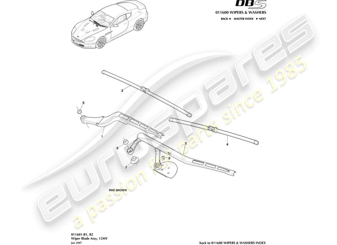 aston martin dbs (2014) wischerblattbaugruppe, 12my teilediagramm