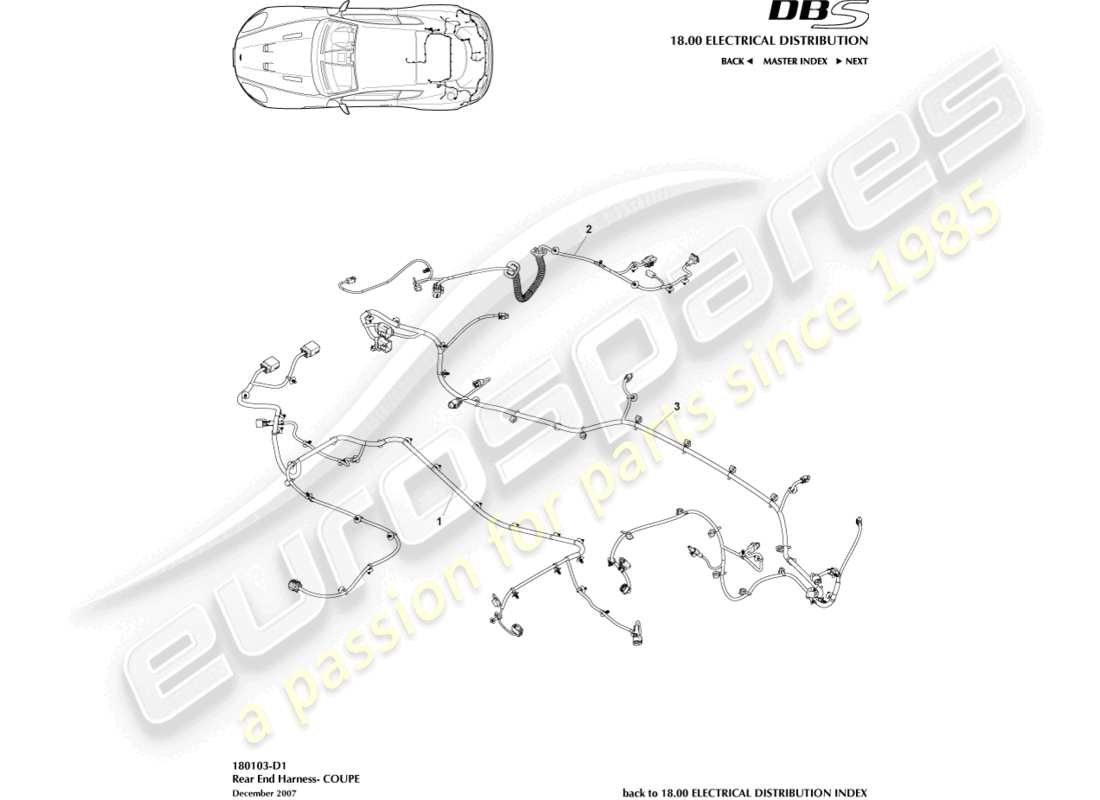 aston martin dbs (2012) cablaggio della parte posteriore, coupé diagramma delle parti