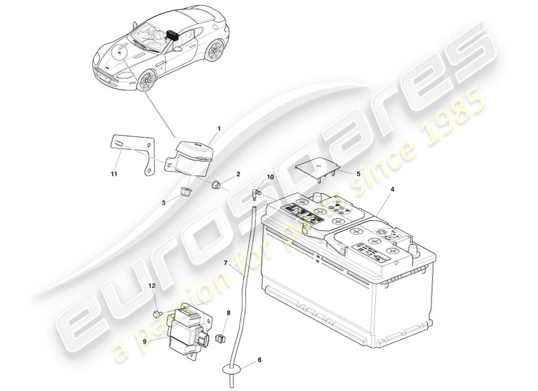 aston martin v8 vantage (2005) diagramma delle parti della batteria