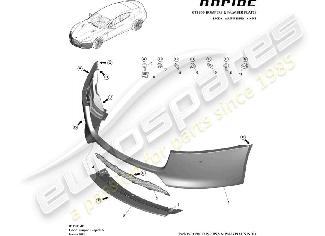 aston martin rapide (2013) paraurti anteriore, s diagramma delle parti