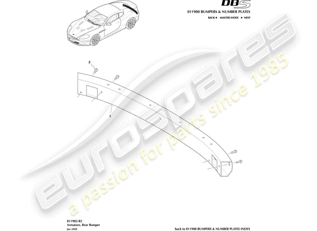 aston martin dbs (2009) armatura del paraurti posteriore diagramma delle parti