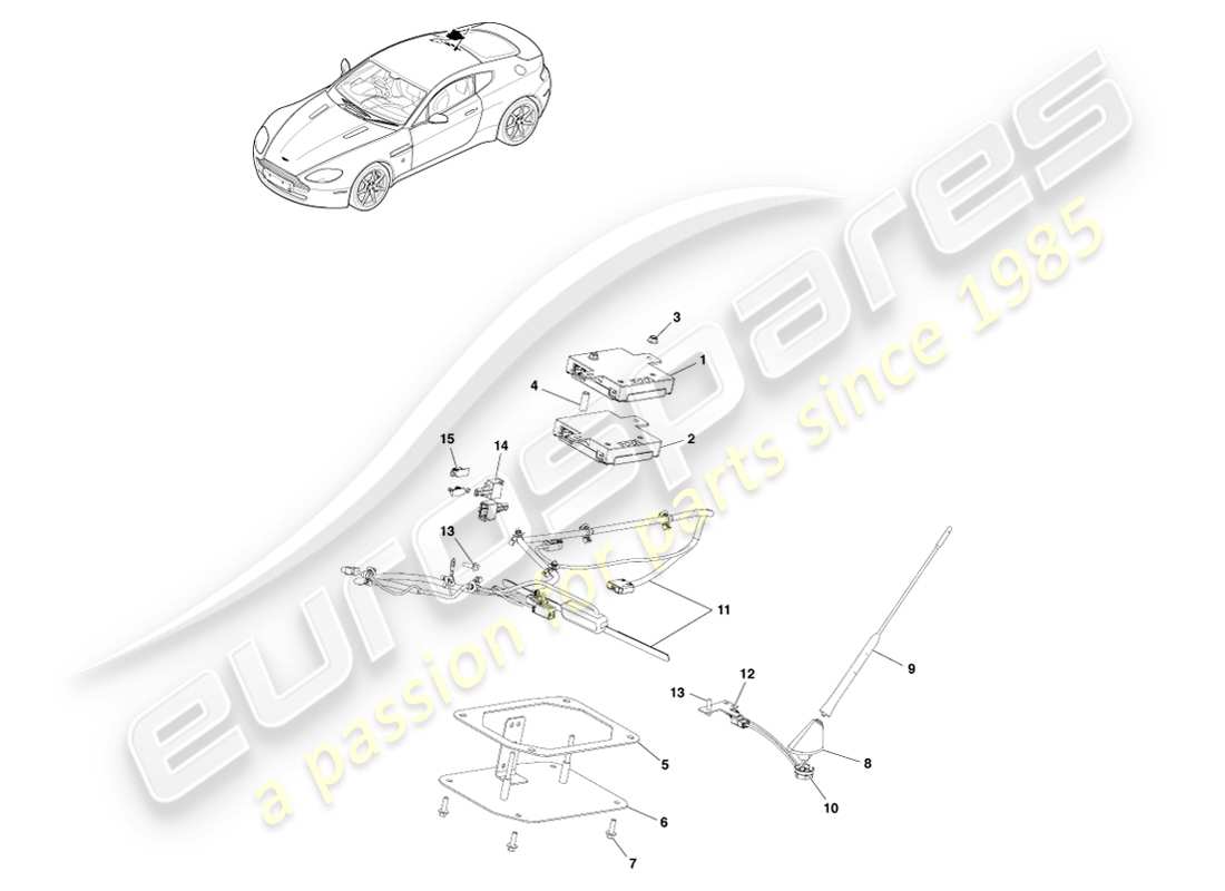 aston martin v8 vantage (2007) diagramma delle parti dell'antenna elettronica