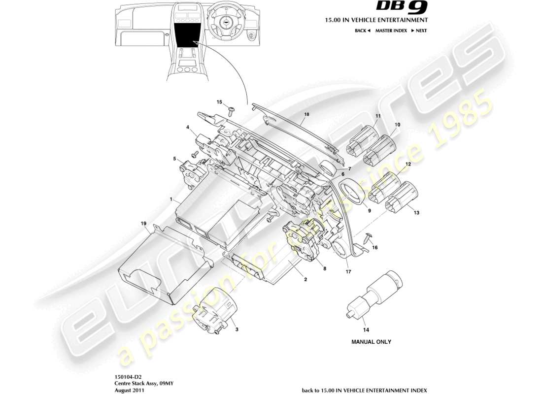 aston martin db9 (2005) pila centrale, diagramma delle parti 09my