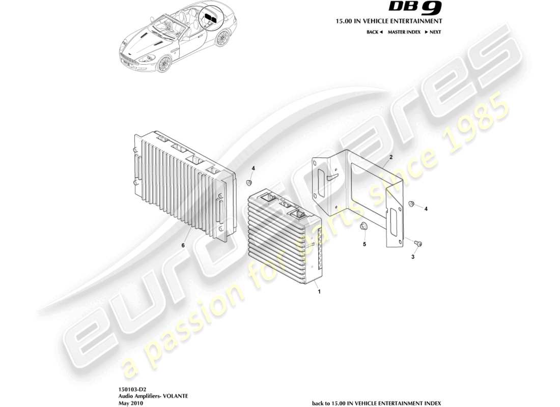 aston martin db9 (2006) amplificatori, diagramma delle parti volante