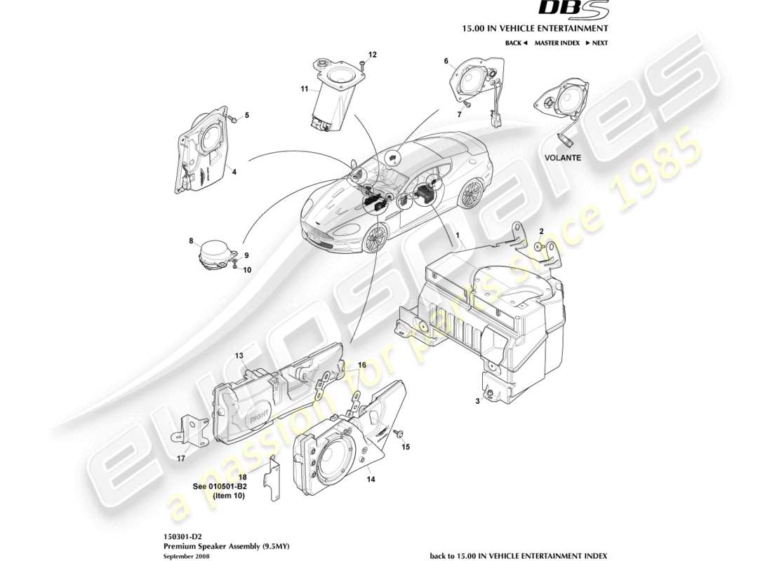aston martin dbs (2013) altoparlante, diagramma delle parti premium
