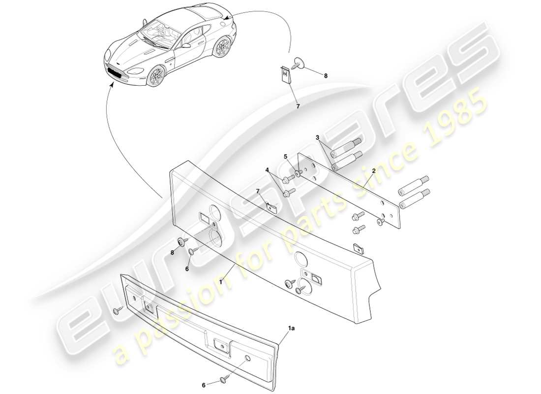 aston martin v8 vantage (2007) staffe targa, diagramma delle parti row