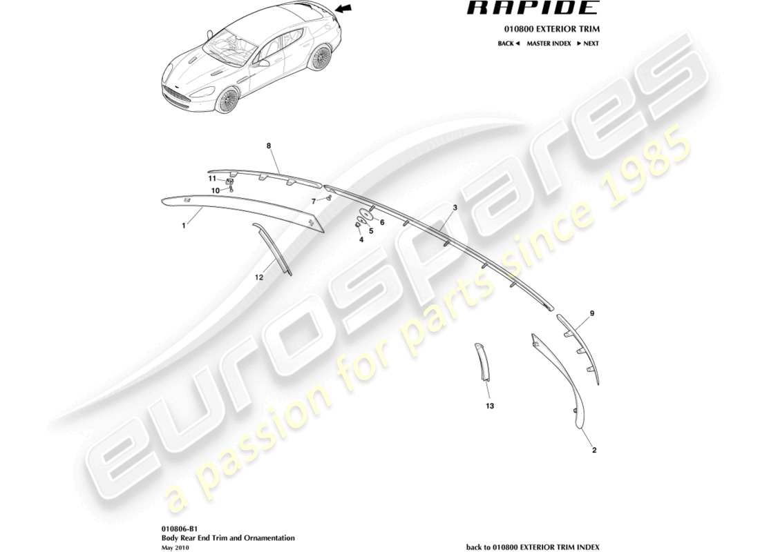 aston martin rapide (2017) rivestimento della parte posteriore diagramma delle parti