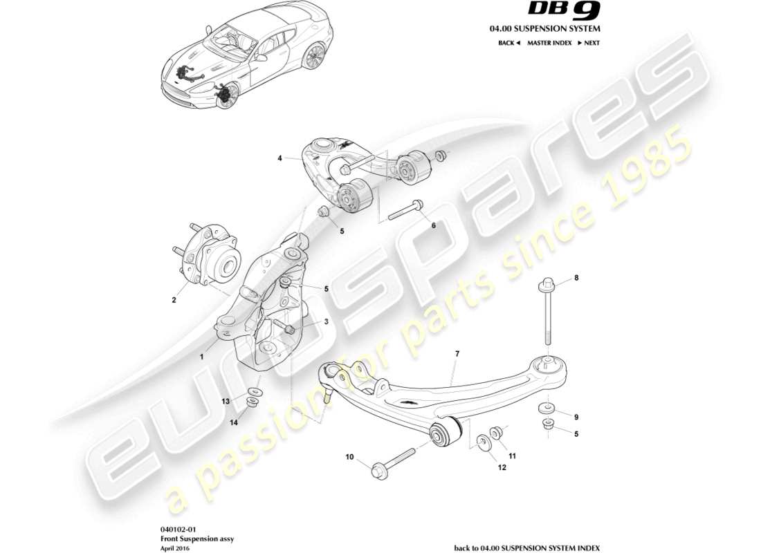 aston martin db9 (2014) schema delle parti del gruppo sospensione anteriore