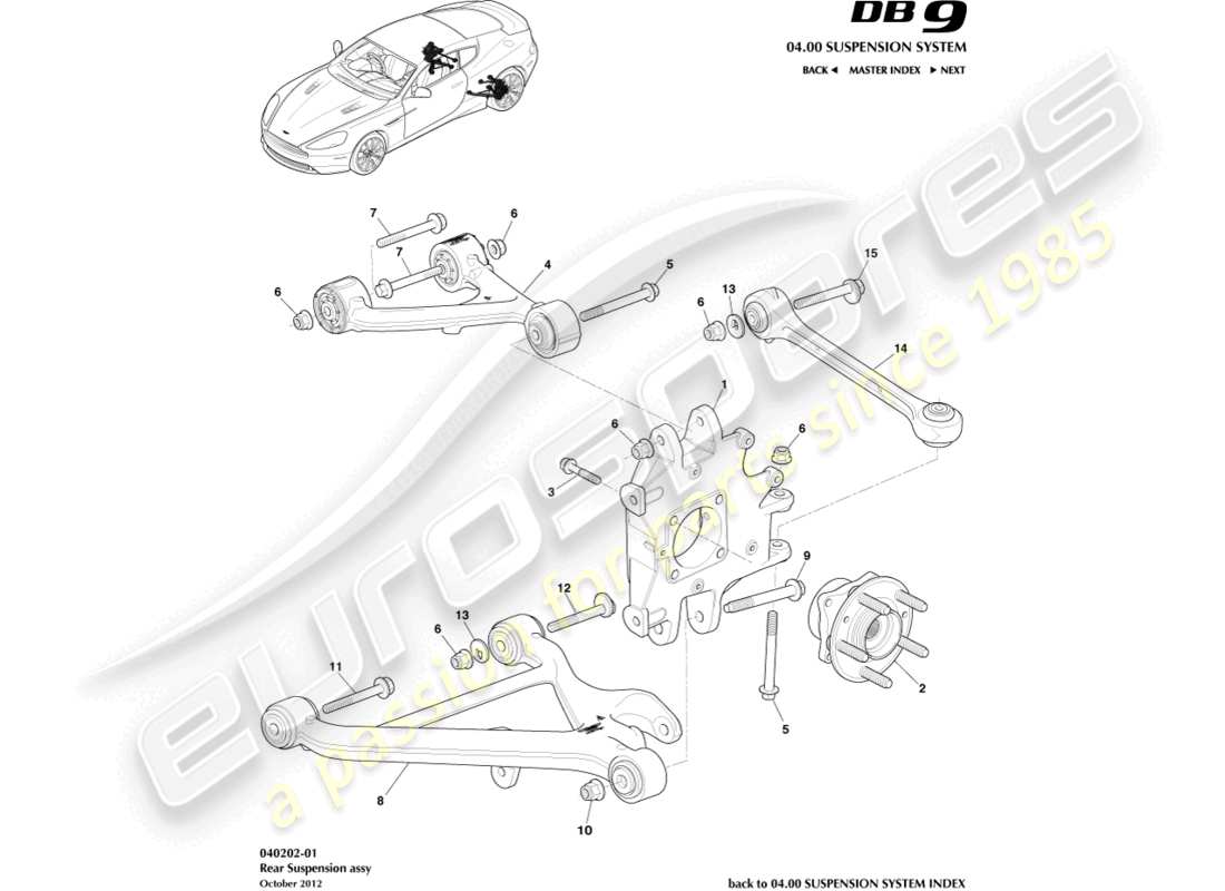 aston martin db9 (2014) schema delle parti del gruppo sospensione posteriore