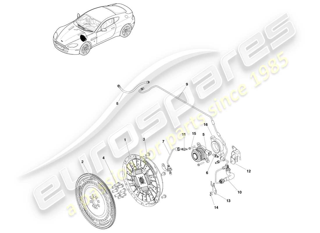 aston martin v8 vantage (2007) sistema frizione, schema delle parti con guida a destra