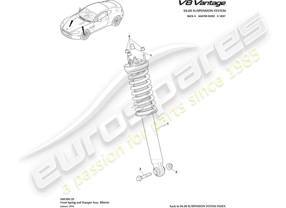 aston martin v8 vantage (2012) molla anteriore e ammortizzatore, diagramma delle parti bilstein