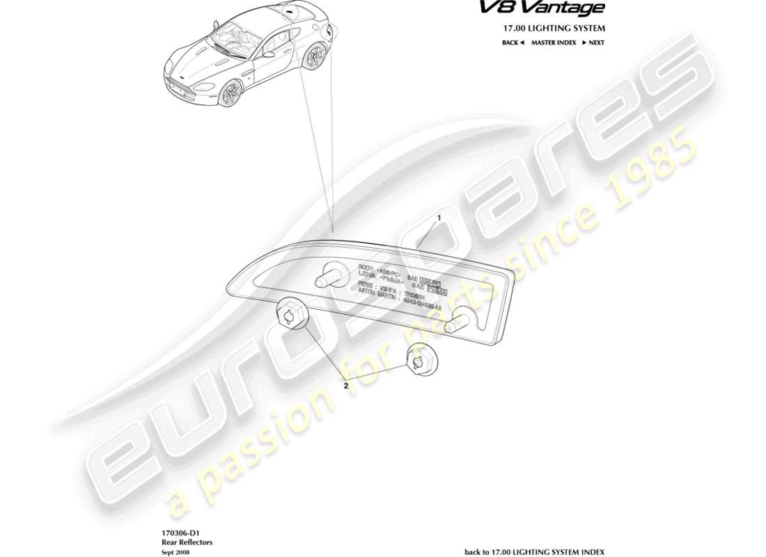 aston martin v8 vantage (2006) diagramma delle parti dei catarifrangenti posteriori