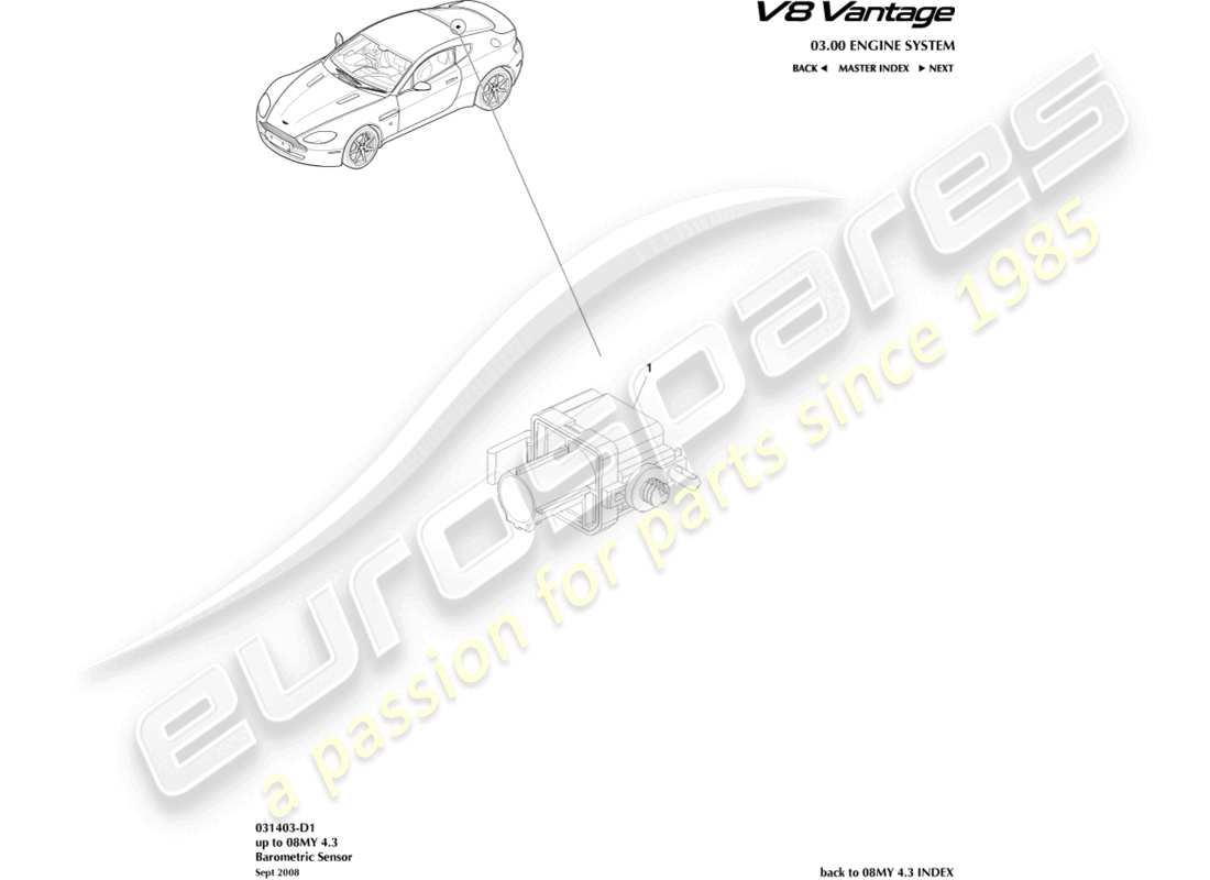 aston martin v8 vantage (2006) diagramma delle parti del sensore barometrico