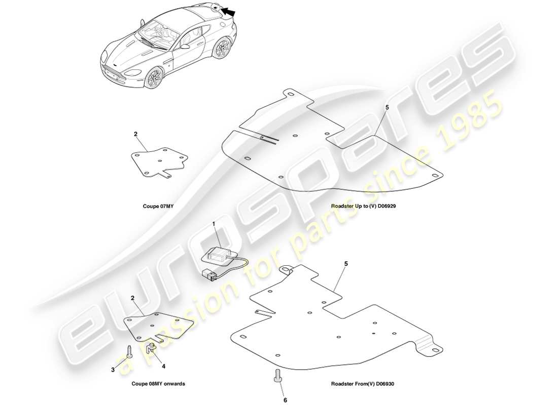 aston martin v8 vantage (2005) diagramma delle parti dell'antenna gps