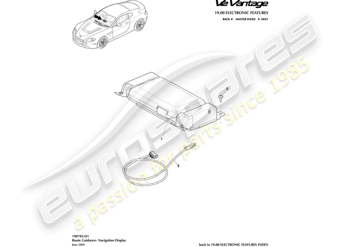 aston martin v12 vantage (2011) diagramma delle parti del display di navigazione