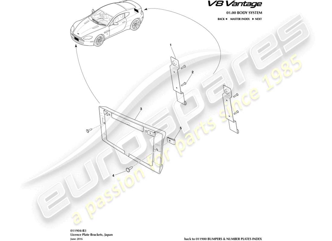 aston martin v8 vantage (2006) staffe targa, diagramma delle parti giapponesi