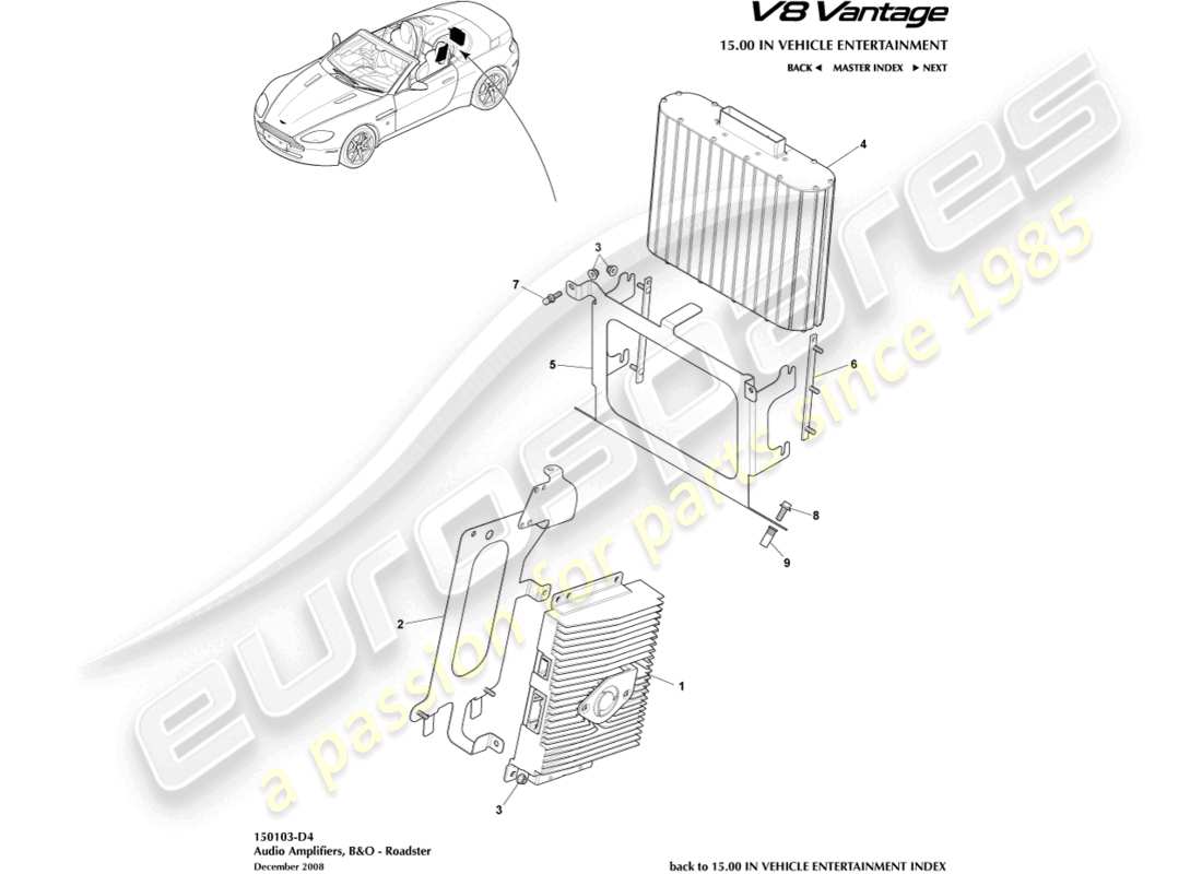 aston martin v8 vantage (2006) amplificatori b&o, diagramma delle parti della roadster