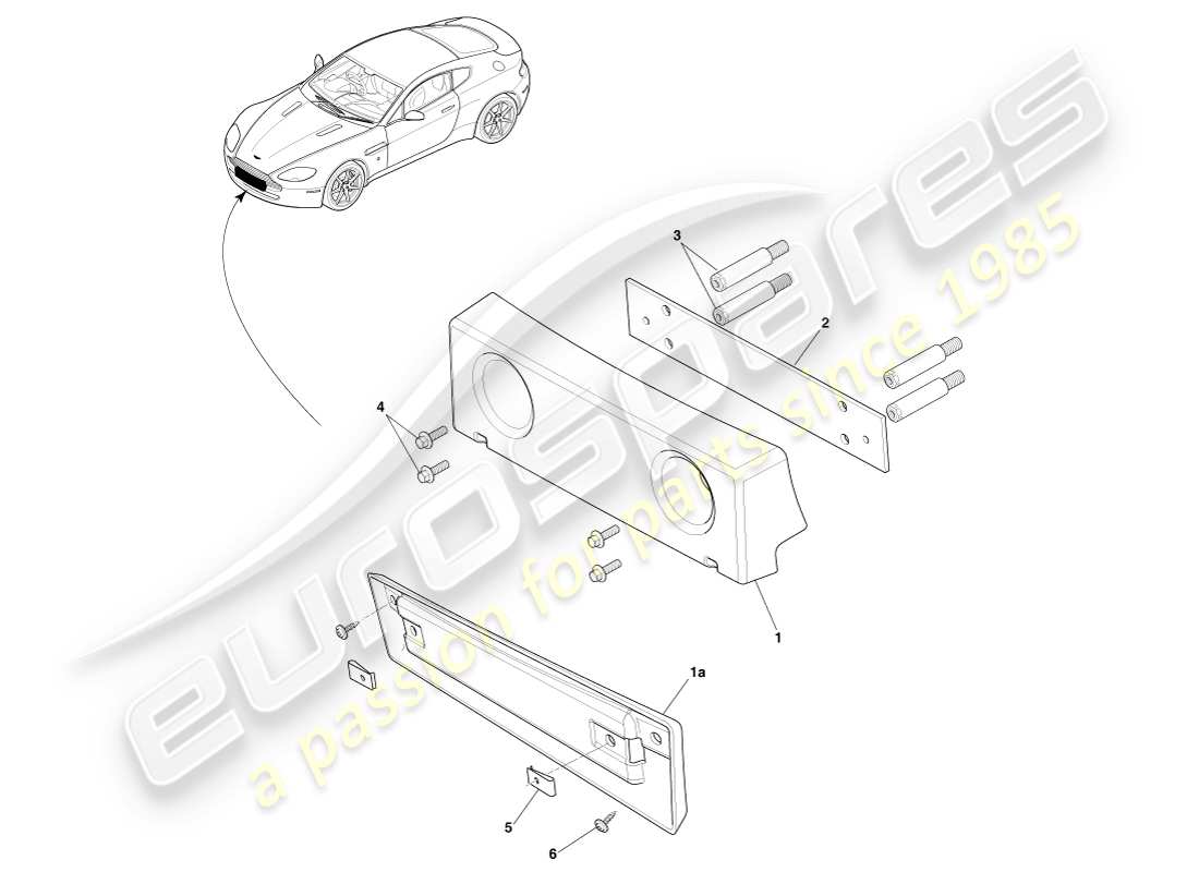 aston martin v8 vantage (2005) staffe per targa, diagramma delle parti svizzere