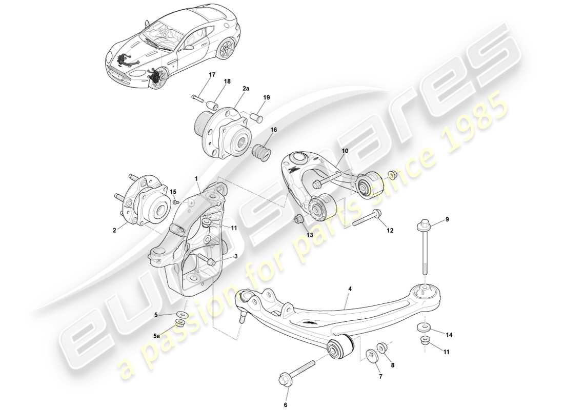 aston martin v8 vantage (2005) schema delle parti del gruppo sospensione anteriore