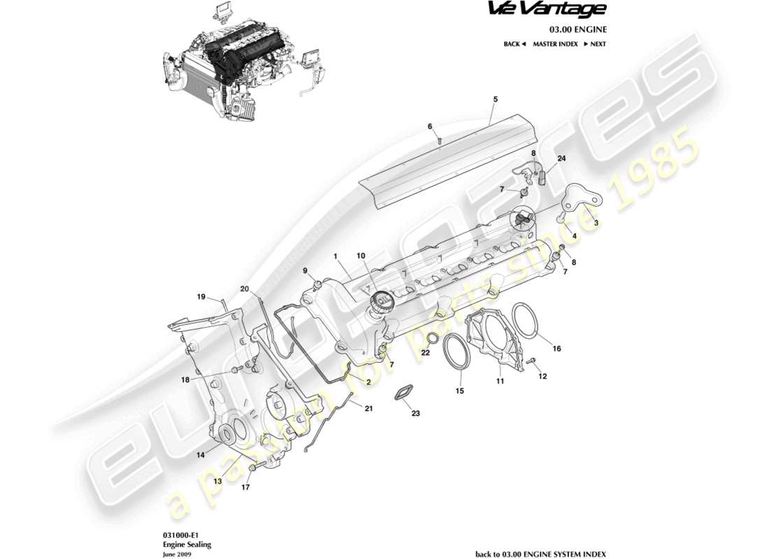 aston martin v12 vantage (2011) diagramma delle parti di tenuta del motore