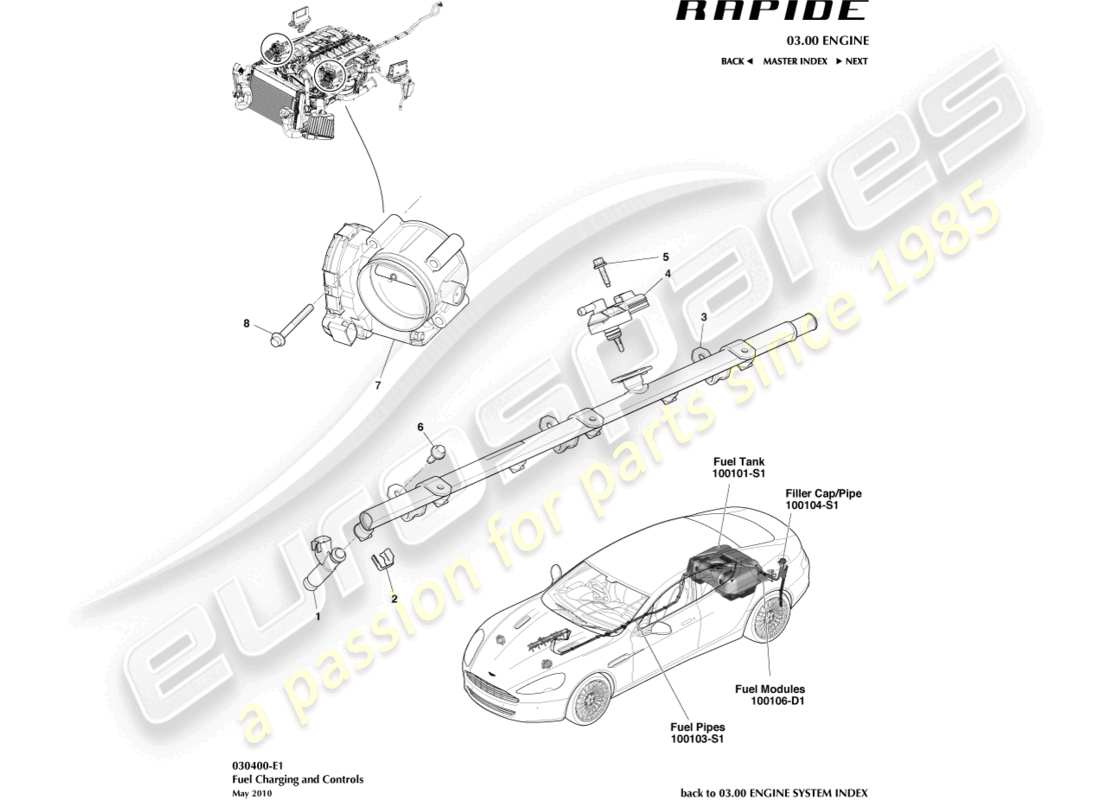 aston martin rapide (2018) ricarica e controlli del carburante diagramma delle parti