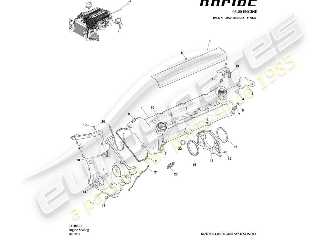 aston martin rapide (2011) diagramma delle parti di tenuta del motore