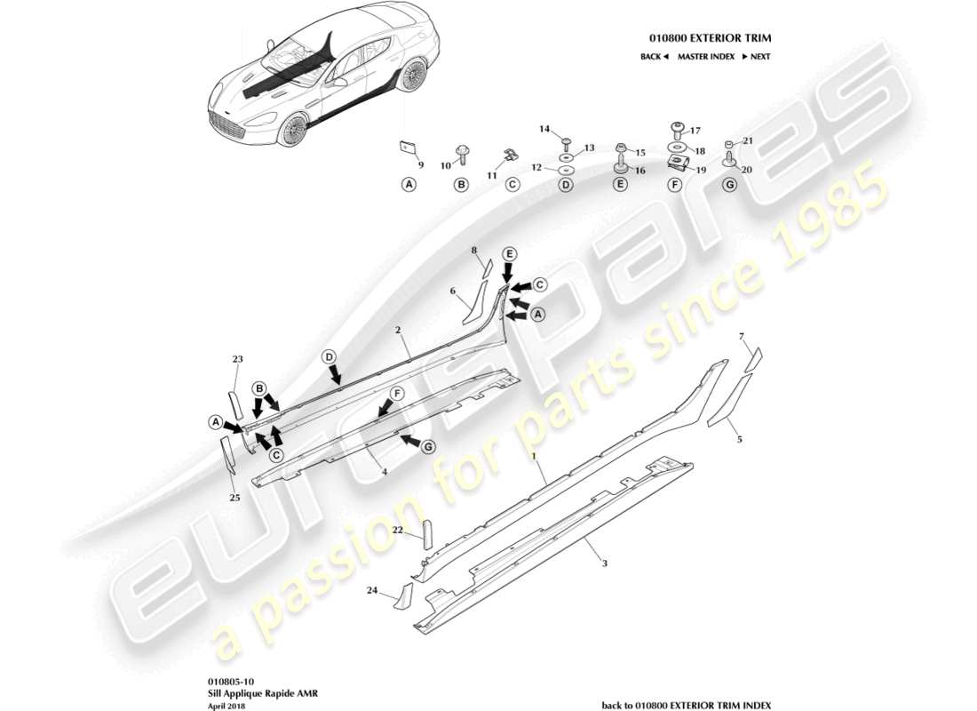 aston martin rapide (2012) applicazione per davanzale, amr diagramma delle parti
