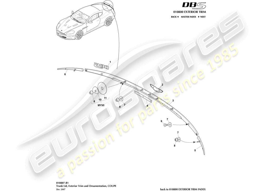 aston martin dbs (2011) rivestimento del coperchio del bagagliaio, coupé diagramma delle parti