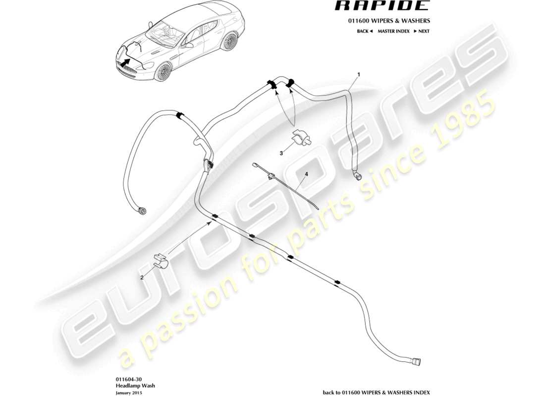 aston martin rapide (2010) lavaggio dei fari diagramma delle parti