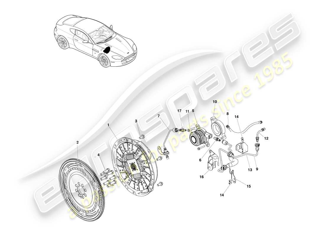 aston martin v8 vantage (2005) sistema frizione, schema delle parti con guida a sinistra