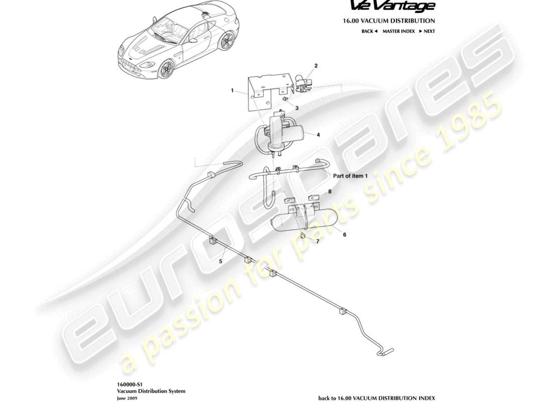 aston martin v12 vantage (2011) diagramma delle parti della distribuzione del vuoto