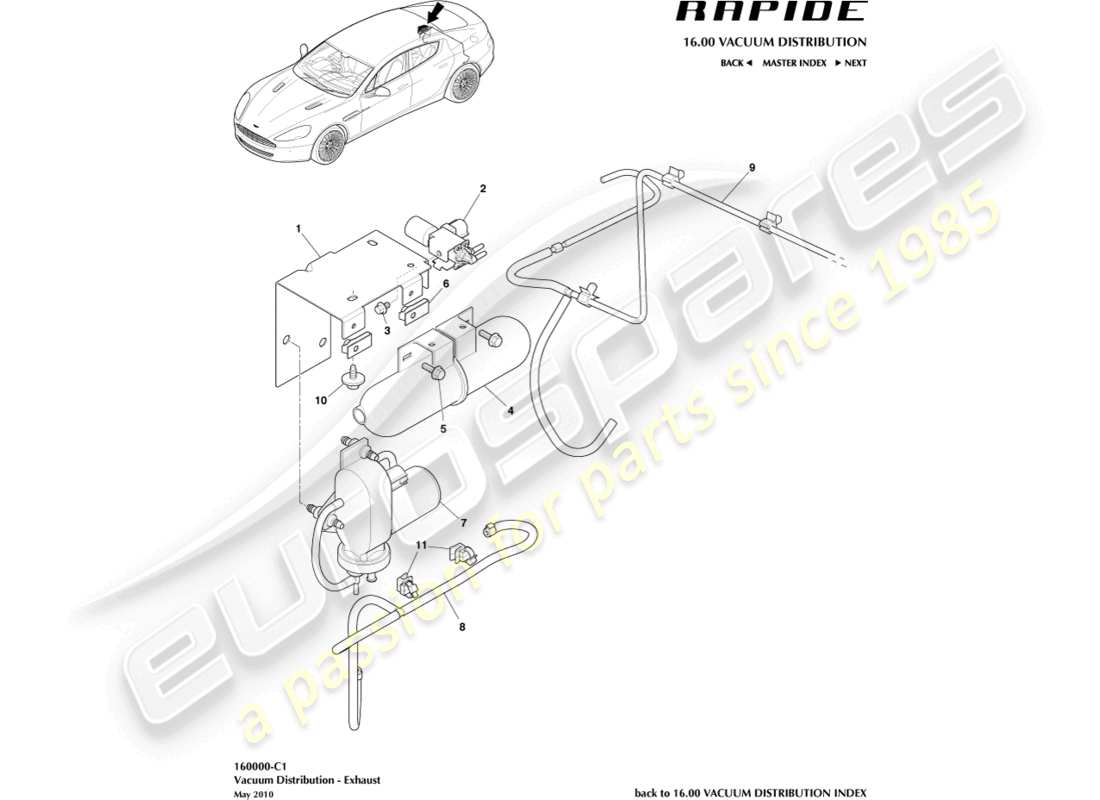 aston martin rapide (2013) distribuzione del vuoto, diagramma delle parti di scarico