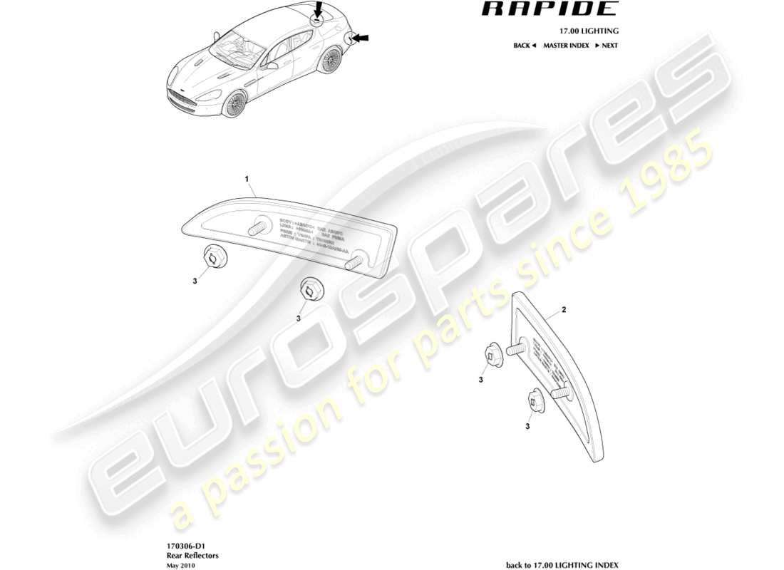 aston martin rapide (2012) diagramma delle parti dei catarifrangenti posteriori