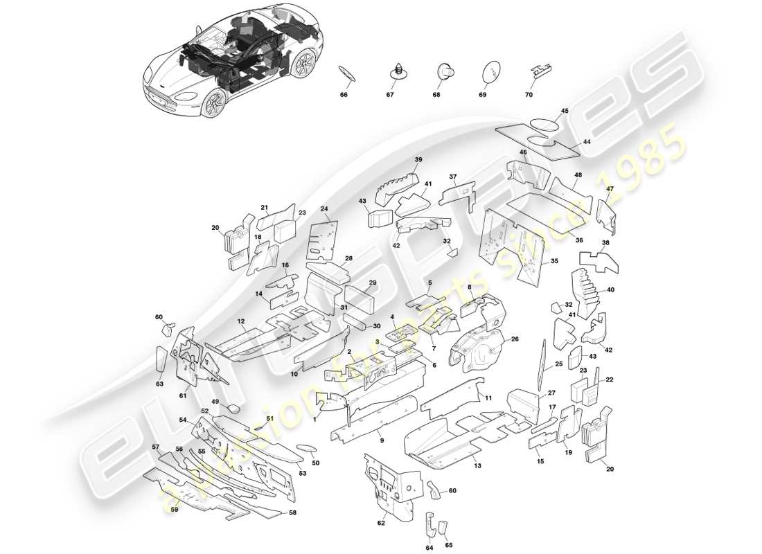aston martin v8 vantage (2005) isolamento carrozzeria, coupé, diagramma delle parti 14my