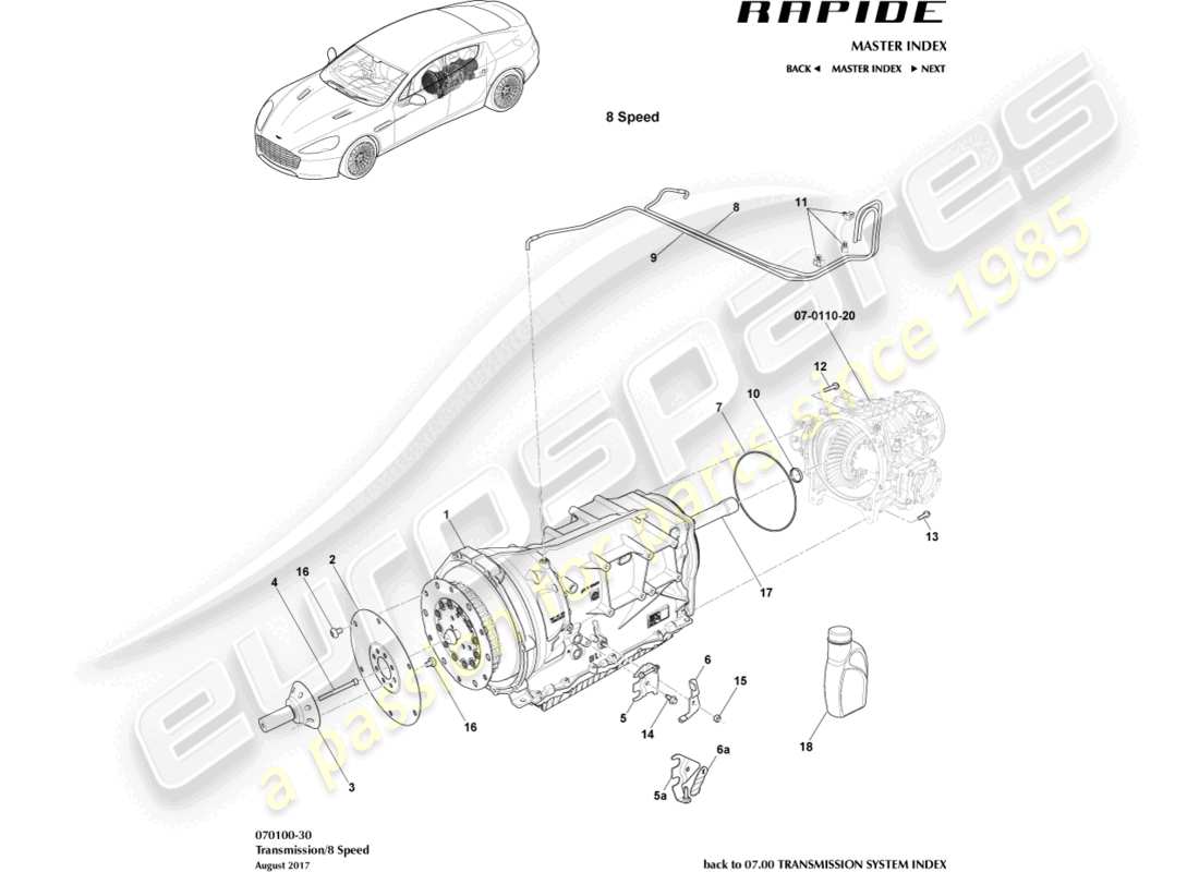 aston martin rapide (2013) cambio, 8 vel diagramma delle parti