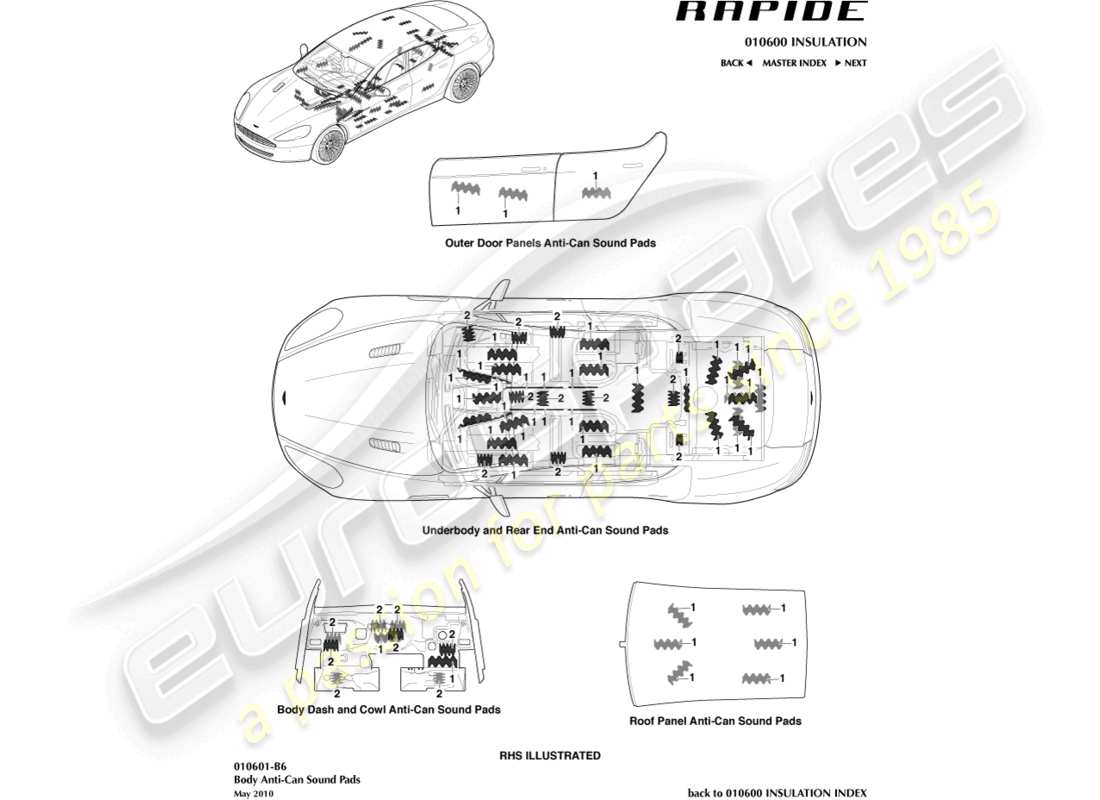 aston martin rapide (2012) cuscinetti sonori anti-can diagramma delle parti